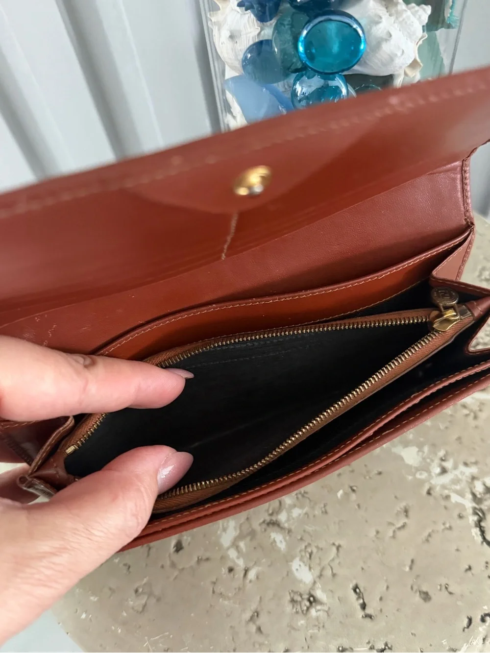 Fendi Pequin Striped Long Wallet Crossbody - Belt - tobacco/tan